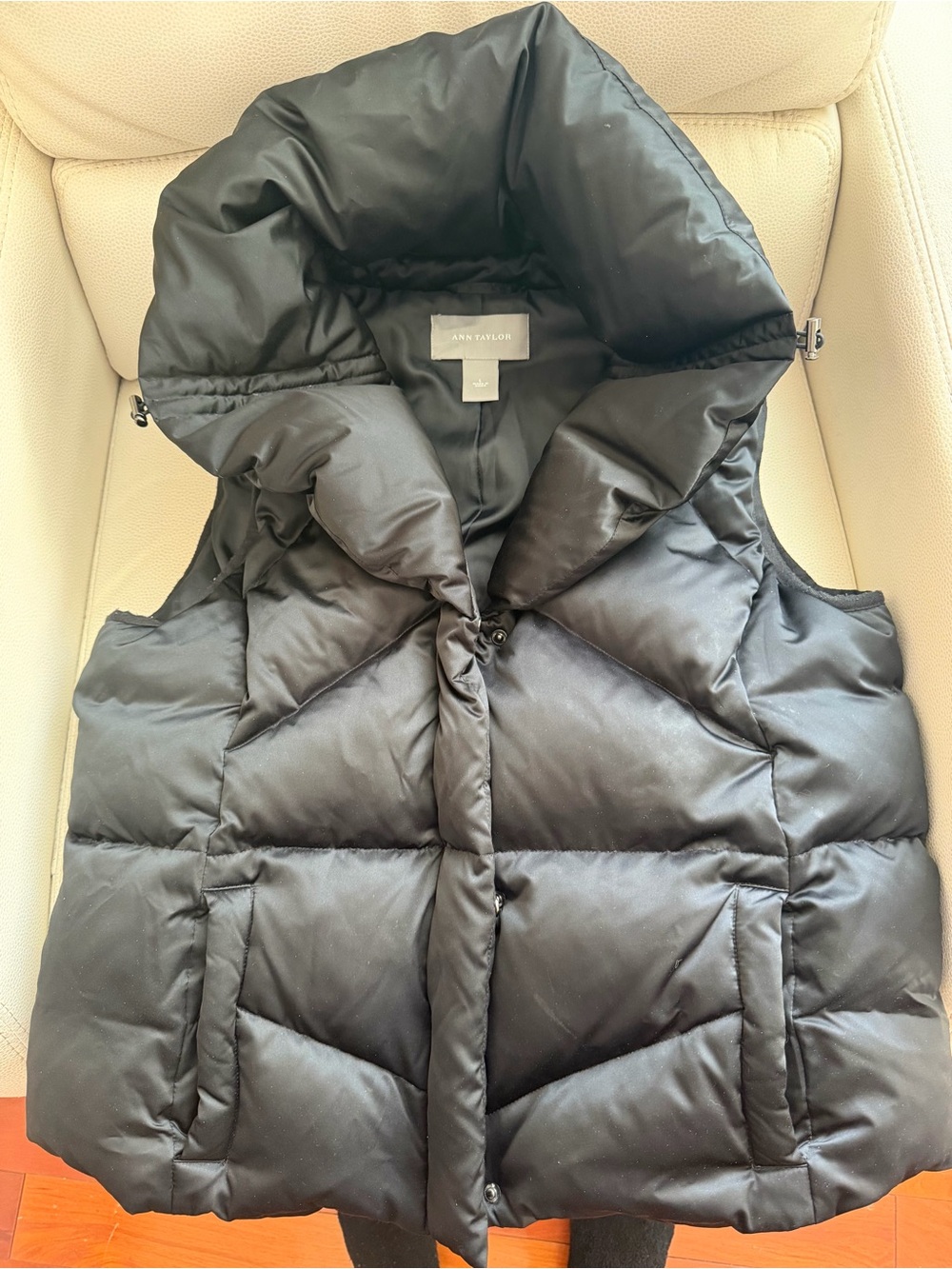 Ann Taylor Black Quilted Puffer Vest with Stand Collar